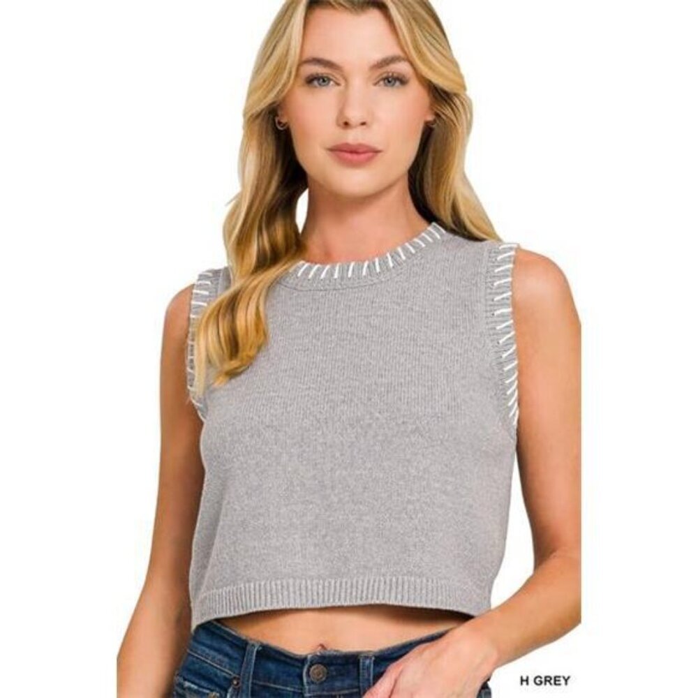 Zenana Stitch Detailed Cropped Sweater Vest